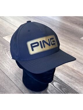PING Black Adjustable Golf Hat with Gold Logo
